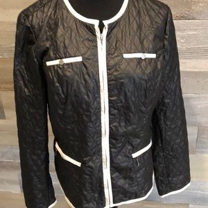 Chico's Black Quilted Jacket with White Trim